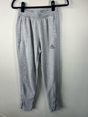 Adidas Stadium Fleece Jogger Sweat Pants Gray Pockets Ankle Zip Logo Athletic Sm